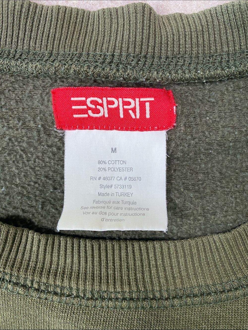 Esprit Logo Crewneck Sweatshirt Medium Olive Green Retro 80s 90s Cotton Blend - Picture 3 of 8